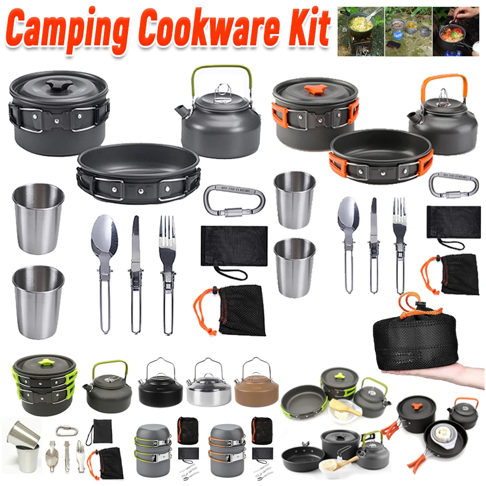 Camping Cooking Pan Set - Kit da Cucina da Campeggio: Bollitore,