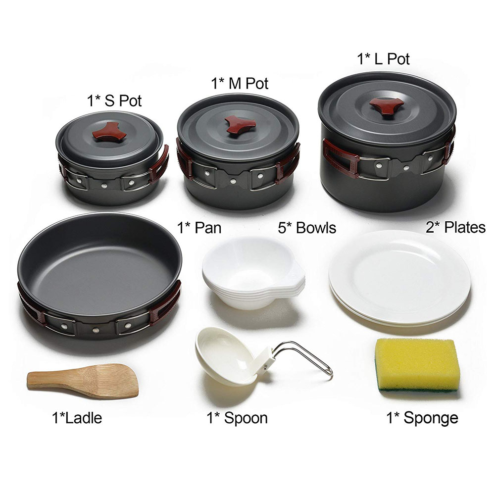 Kit di pentole da campeggio al - Camping Cooking Ware Set recensione e prezzo
